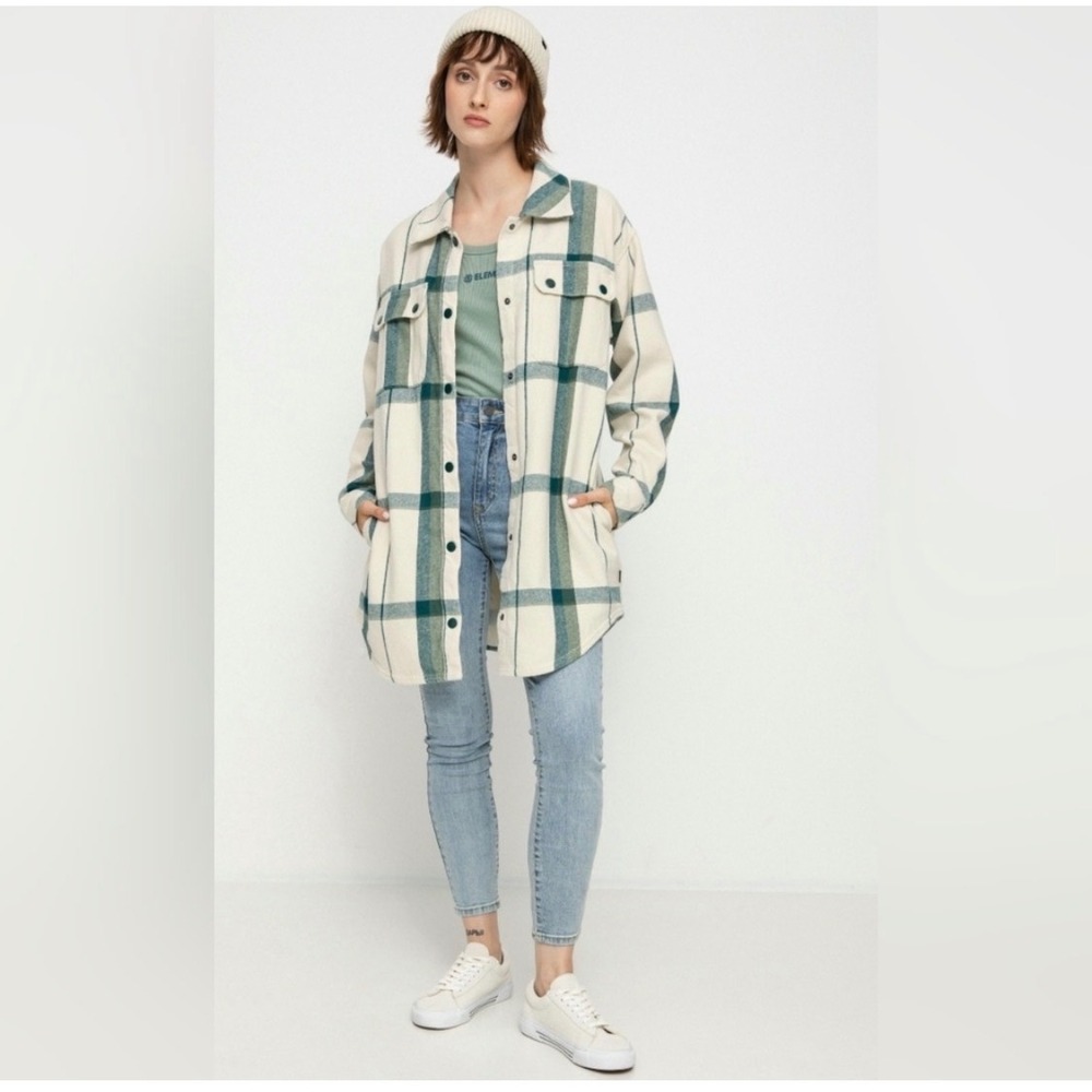 Vans Plaid Shirt Jacket Womens XS Cream Green Skater Grunge Flannel Shacket